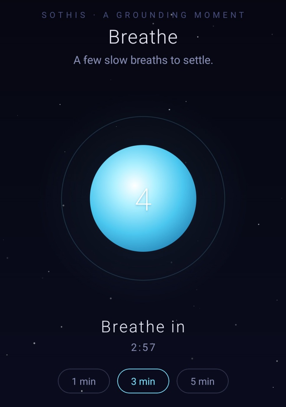 Sothis's three-minute Breathe screen